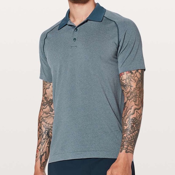 Lululemon Metal Vent Tech Polo Mach Blue/White size large M3AUJS - Picture 1 of 5